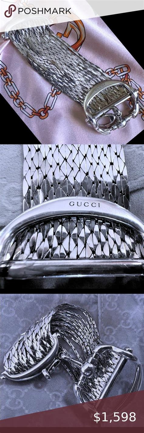 gucci horsebit silver bracelet|vintage Gucci Horsebit bracelet.